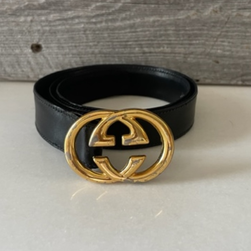 Vintage 1970's GUCCI Double G Thin Women's Leather Belt